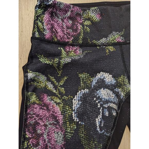 Lululemon Size 4 Wunder Under Pants Leggings Black Pink Full On Luon Garden - Picture 10 of 11